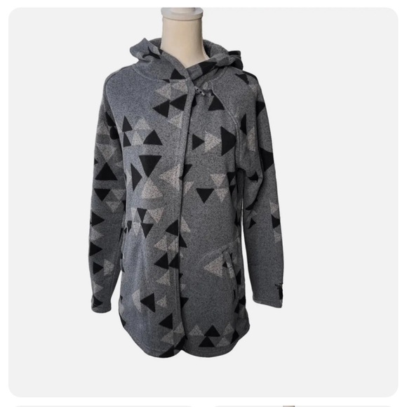The North Face Crescent Wrap Hooded Jacket Aztec Print Grey Soft Fleece Womens - Picture 2 of 16
